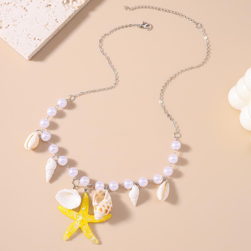 European and American Jewelry Pearl Conch Starfish Necklace Fresh and Simple Beach Collarbone Chain Jewelry