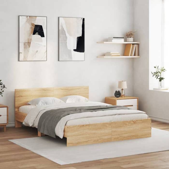 VidaXL Bed Frame with Headboard Sonoma Oak 150x200 Cm 3207478