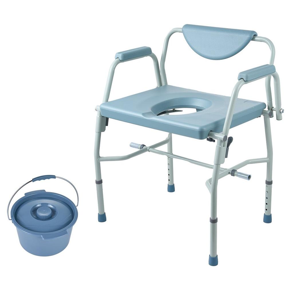 Commode Chair, Bedside Commode with Drop-Down Arms and Detachable Backrest, 5-Level Adjustable Height, 7L Removable Bucket, Easy to Assemble, 1000LBS