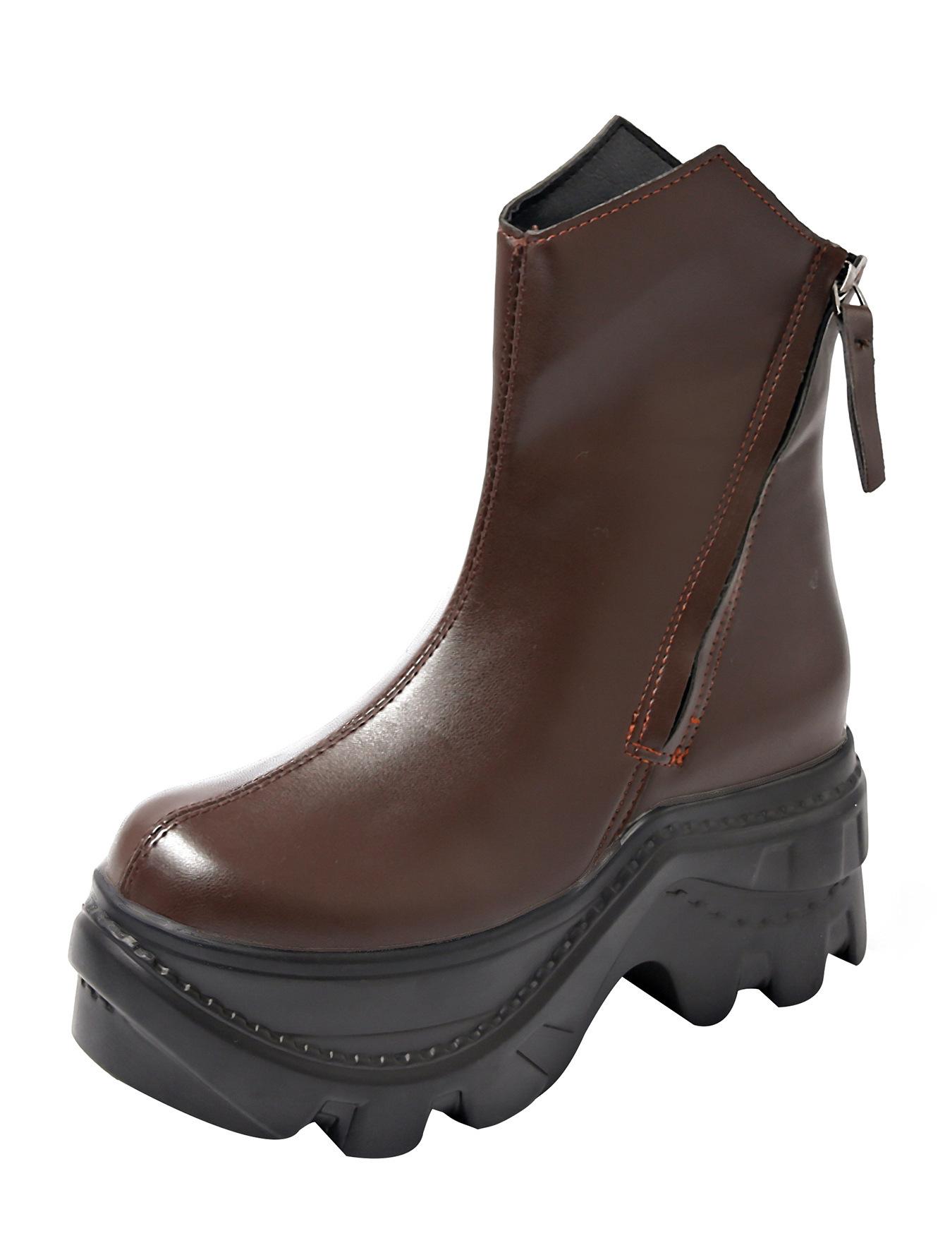 

Маффин Скинни Мартин Ботинки Женские Осенние Новые Боковая Молния Большой Размер Толстая Подошва Британские Высокий Каблук Короткие Ботинки 42 темно-коричневого