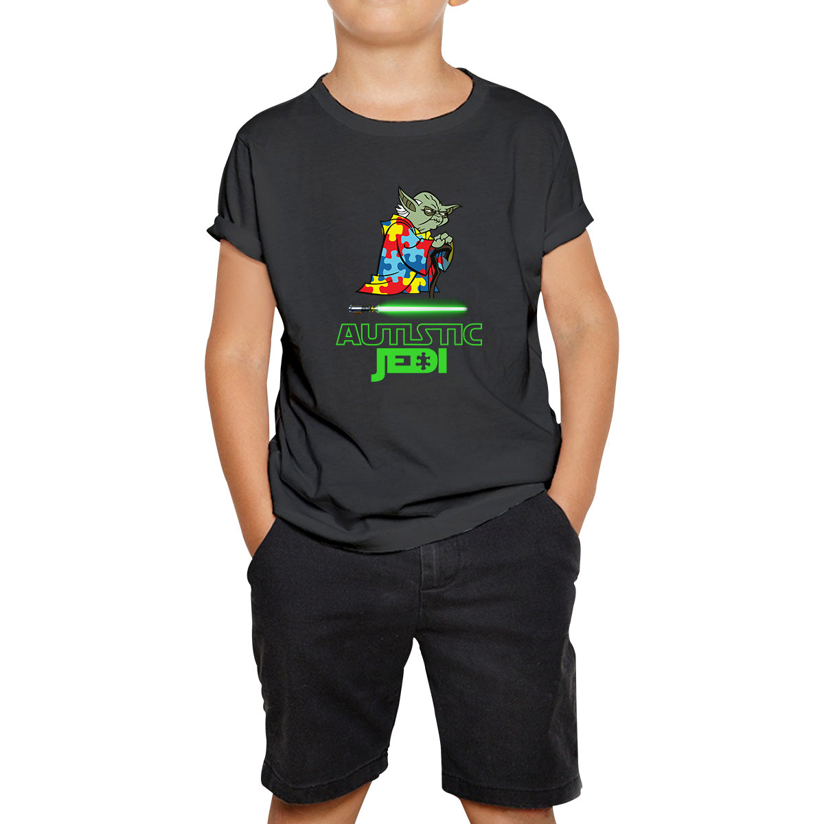 Autistic Jedi Old Yoda Star Wars Autism Awareness Star Wars Day 46th Anniversary Green Humanoid Alien Kids T Shirt 150