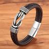 2026 High Quality Infinity Knot Leather Wristband Bracelet Pulsera Stainless Steel Magnetic Clasp Braided Leather Bracelet