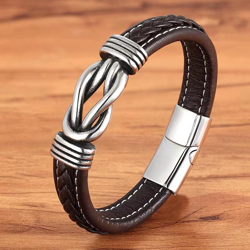 2026 High Quality Infinity Knot Leather Wristband Bracelet Pulsera Stainless Steel Magnetic Clasp Braided Leather Bracelet
