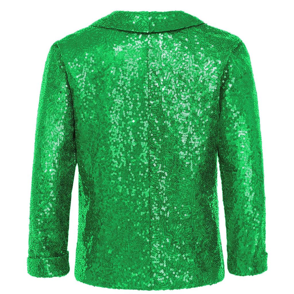Kids Unisex Christmas Coat Shiny Sequins Lapel Collar Long Sleeve Jacket Latin Jazz Disco Dance Costume