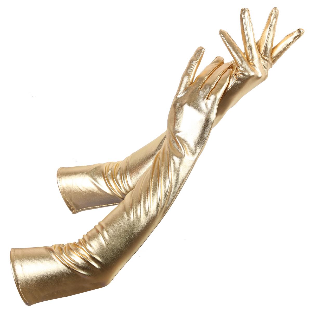 

1 пара женских перчаток из гладкой искусственной кожи, однотонные, с длинными пальцами, эластичные до локтя, для ночного клуба, косплей, реквизит для танцев на пилоне One size золотой