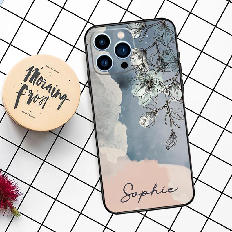 PERSONALISED Initials Name Floral Case For iPhone 16 15 14 11 12 13 Pro Max Mini X XR XS Max 7 8 16 15 Plus Cover Funda