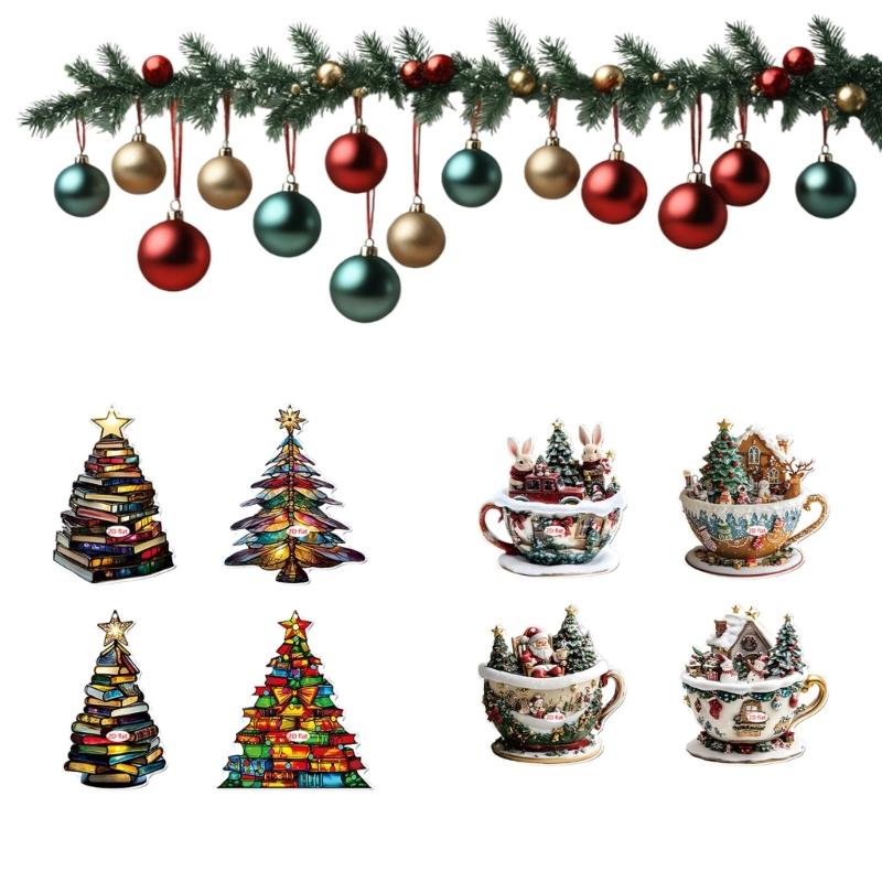 Pack of 4 Shatterproof Christmas Tree Ornaments with Hanging Cord for Indoor Outdoor Holiday Decorations