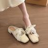 Baotou Half Slippers Women's 2025 New Summer Thick Heel French Sandals Women's Square Head with Lace Muller Single Shoes
