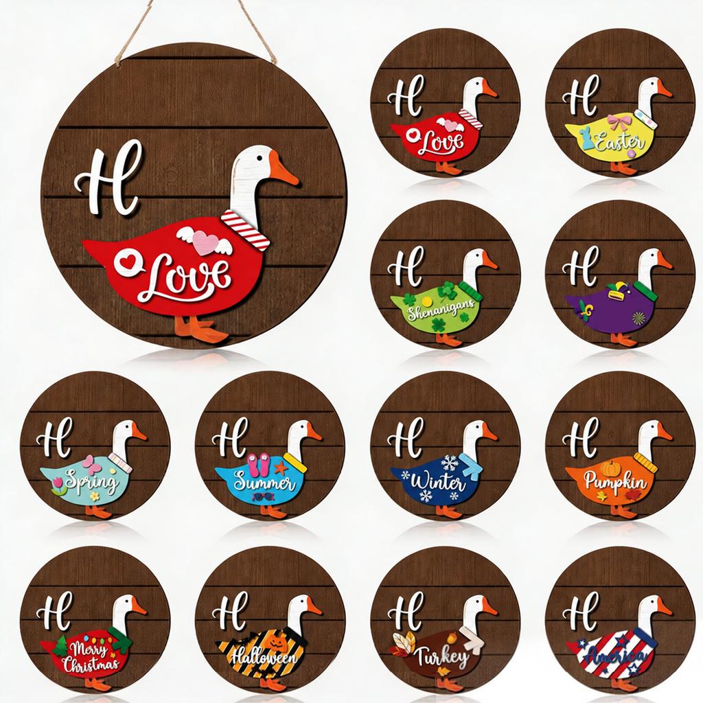 13-Piece Interchangeable Wooden Door Sign, Creative Welcome Plaque, 30 0.5