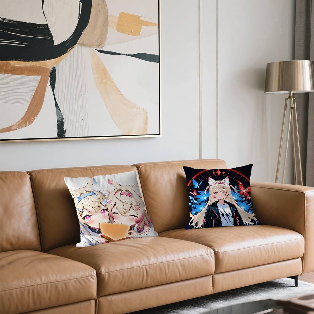 Hololive Mococo Fuwawa Abyssgard Pillow Cover For Bedroom Room And Living Room Sofa Decorative Cushion Cover