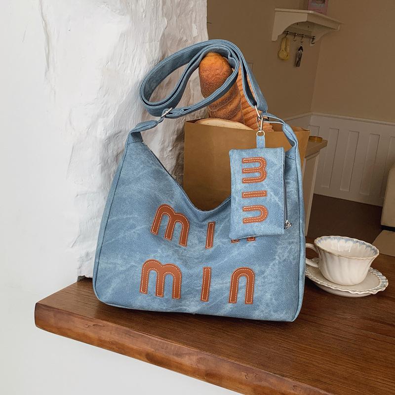 Casual Commuter Retro Large-capacity Bag New Denim Fashion Shoulder Bag Women's Hand-held Armpit Bag