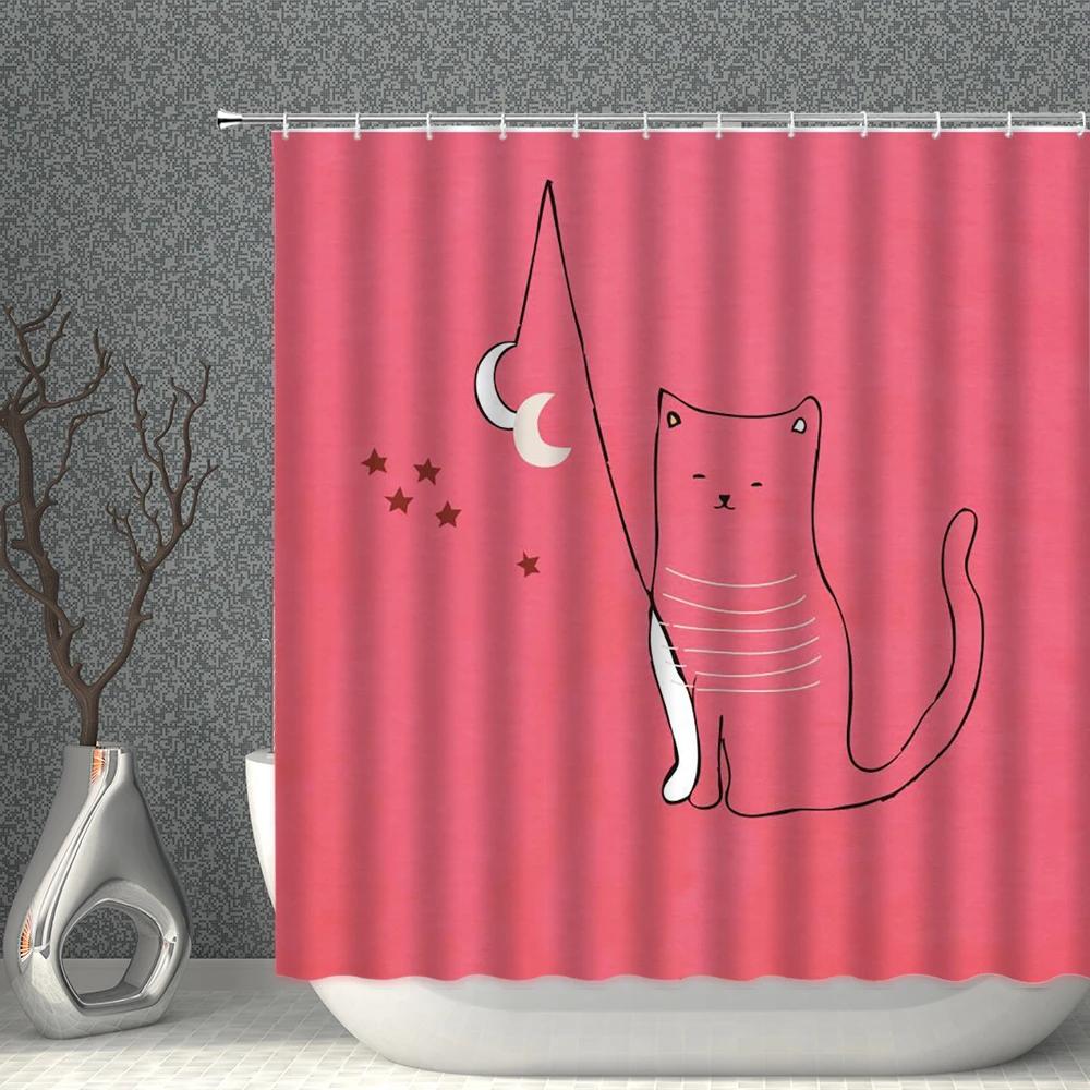 Cute Cartoon Shower Curtain Waterproof Polyester Fabric Bear Rabbit Elephant Cat Penguin Household With Hooks Bathroom Screen
