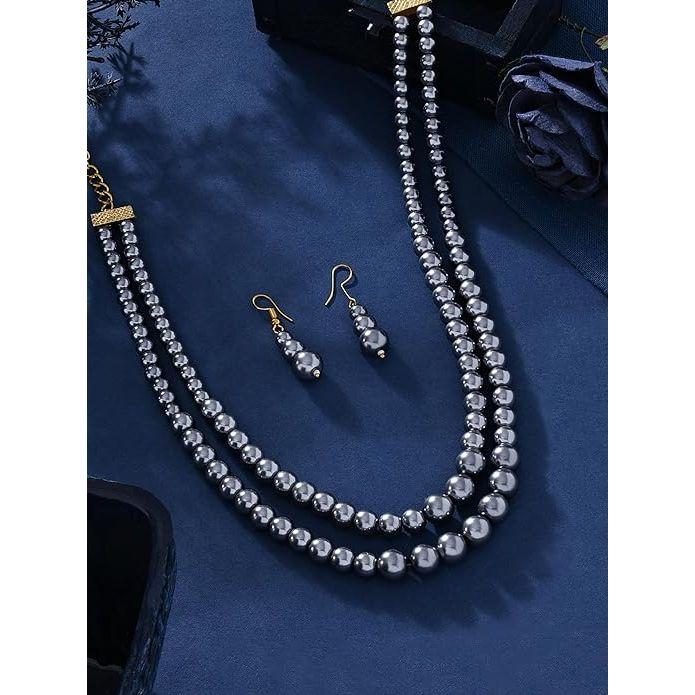 

ZAVERI PEARLS серый цвет двухслойное длинное ожерелье и серьги из бисера для женщин