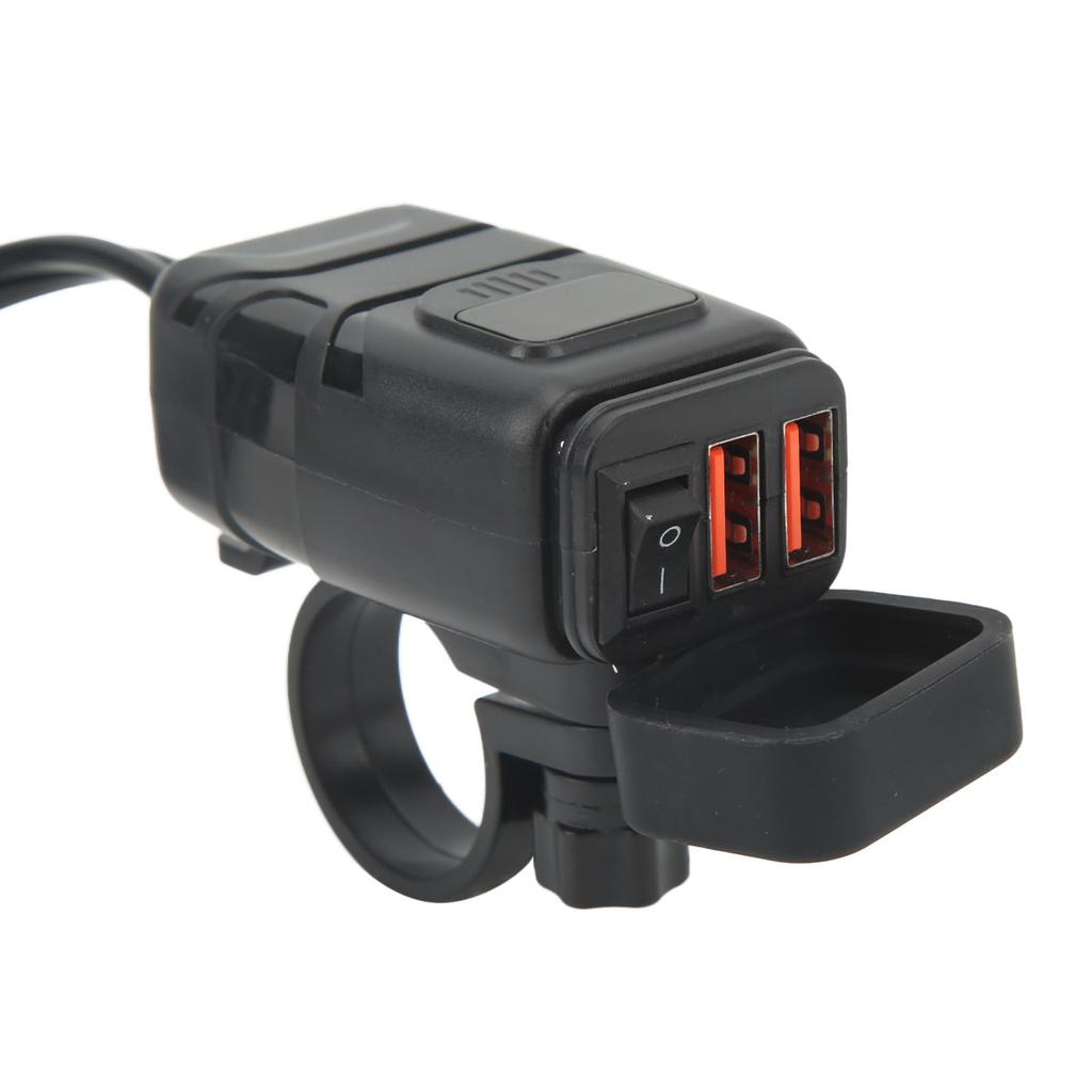 Motorrad USB Ladegerät Dual Quadratisch Handy Schnellladeadapter mit Voltmeter Wasserdicht 12V