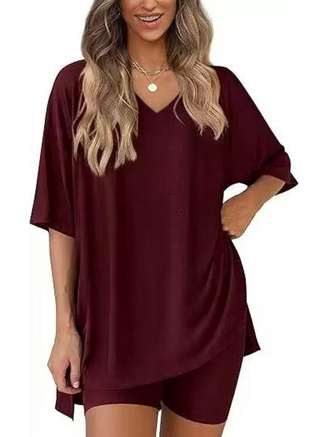 Women's Casual V-neck T-shirt & Shorts Homewear Set, 2026 Collection: Comfortable and Stylish 