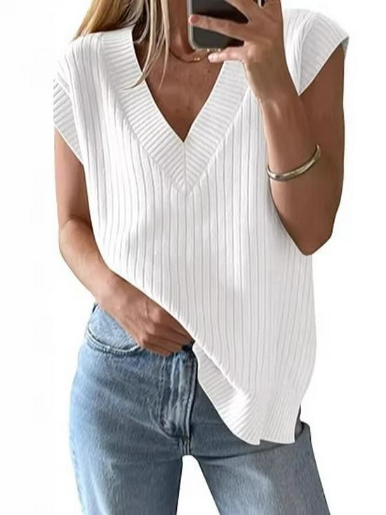 2026 Spring-Autumn Women s V-Neck Sleeveless Knit Top Triple Extra Large белый