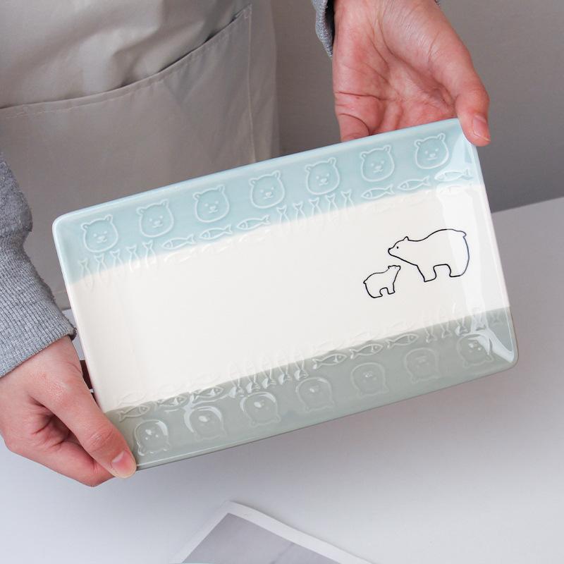 Free Shipping Japanese-Style Polar Bear Ceramic Tableware, Underglaze Color, Cute Children'S Meal Plate, Sub-Plate Surface Bowl, Salad Bowl