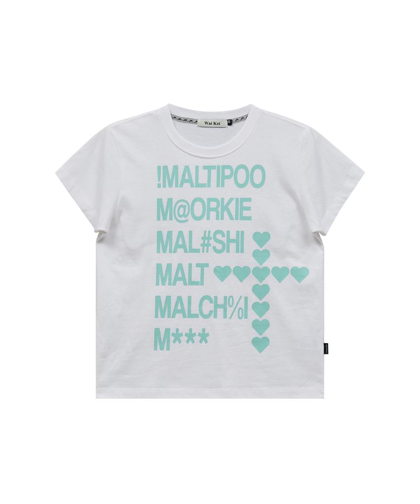WAIKEI Maltipoo Lettering Color Block Short Sleeve T-Shirt White