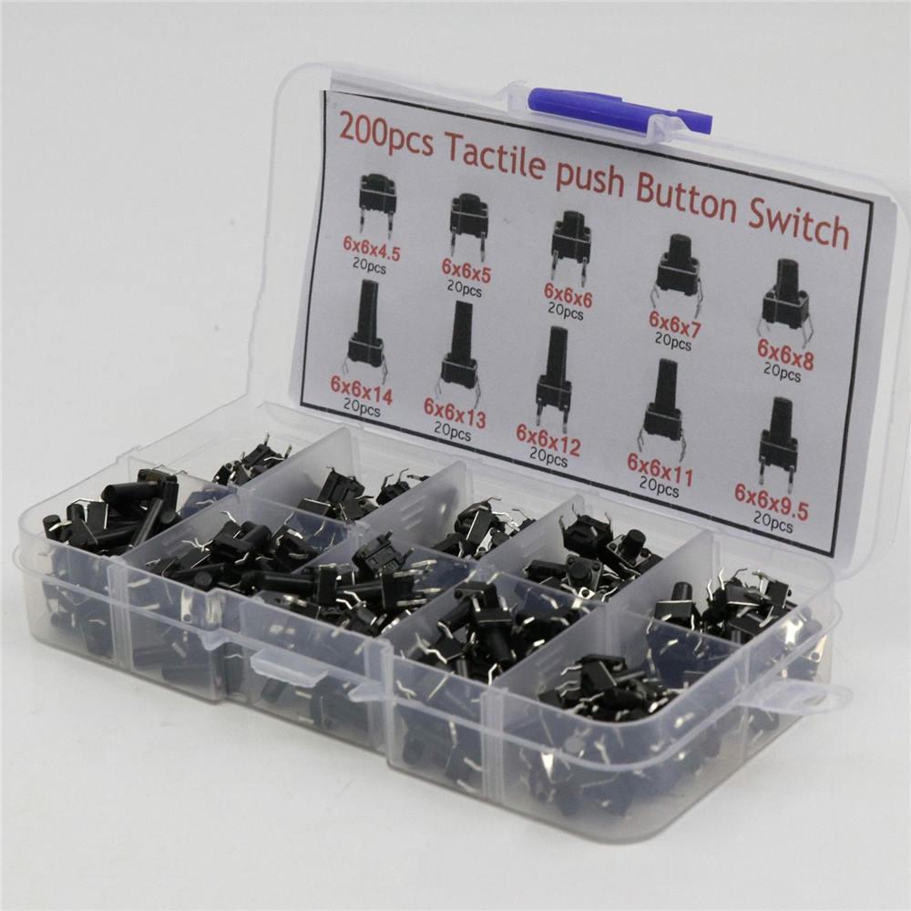 200 Pcs 10 Value Micro Momentary Tactile Push Button Switch Tact Assortment Kit