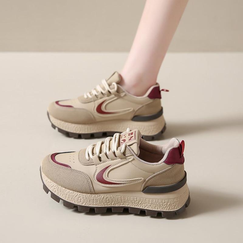 Retro Maillard large size running shoes spring new platform lace-up running shoes college style sports shoes women