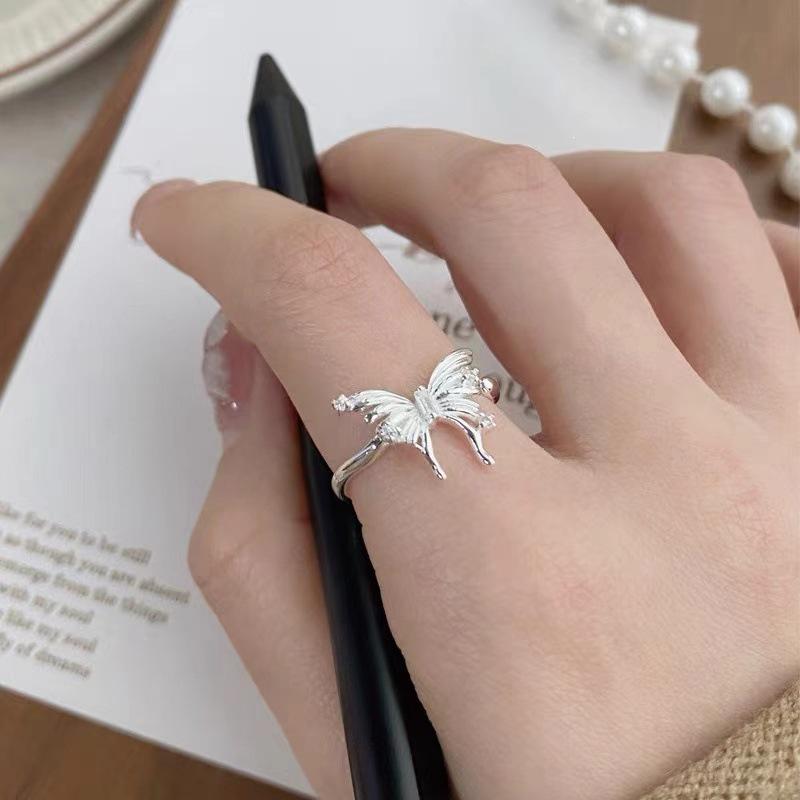 Exquisite 3D Butterfly S925 Silver Plated Ring for Women