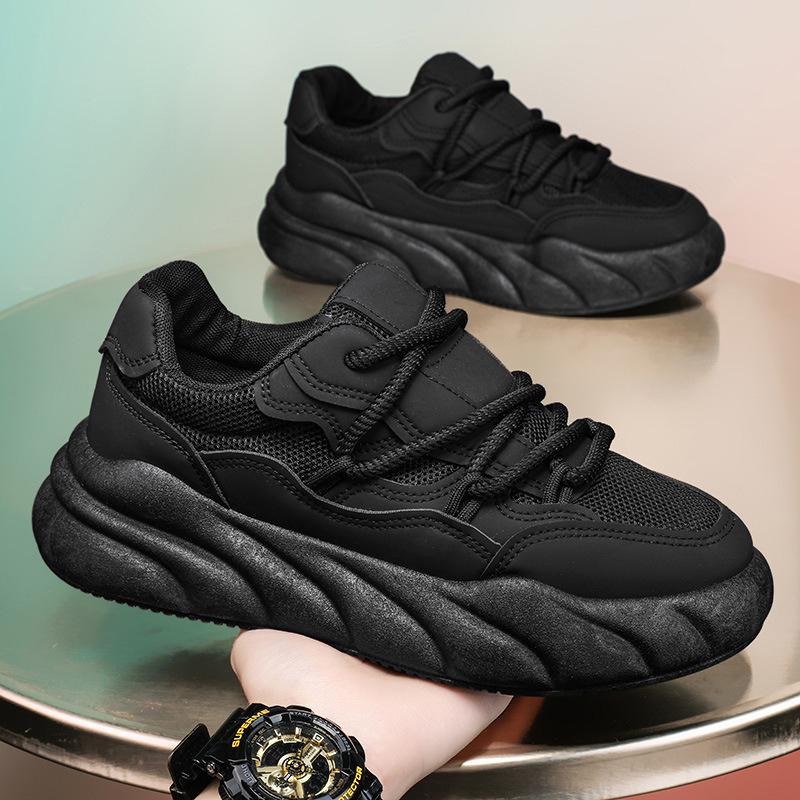 

Мужские летние 2025 года новые сетчатые туфли на платформе, спортивная и повседневная трендовая молодежная мужская обувь 44 чёрный