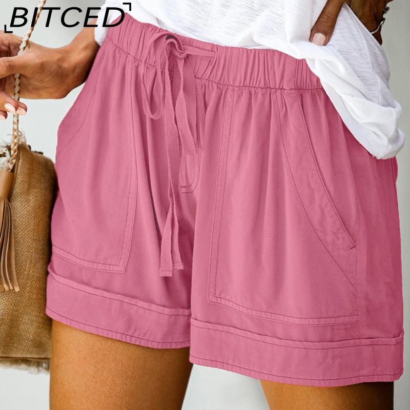BITCED Damen Lässige Lockere Elastische Taille Übergröße Shorts mit Taschen Hosen