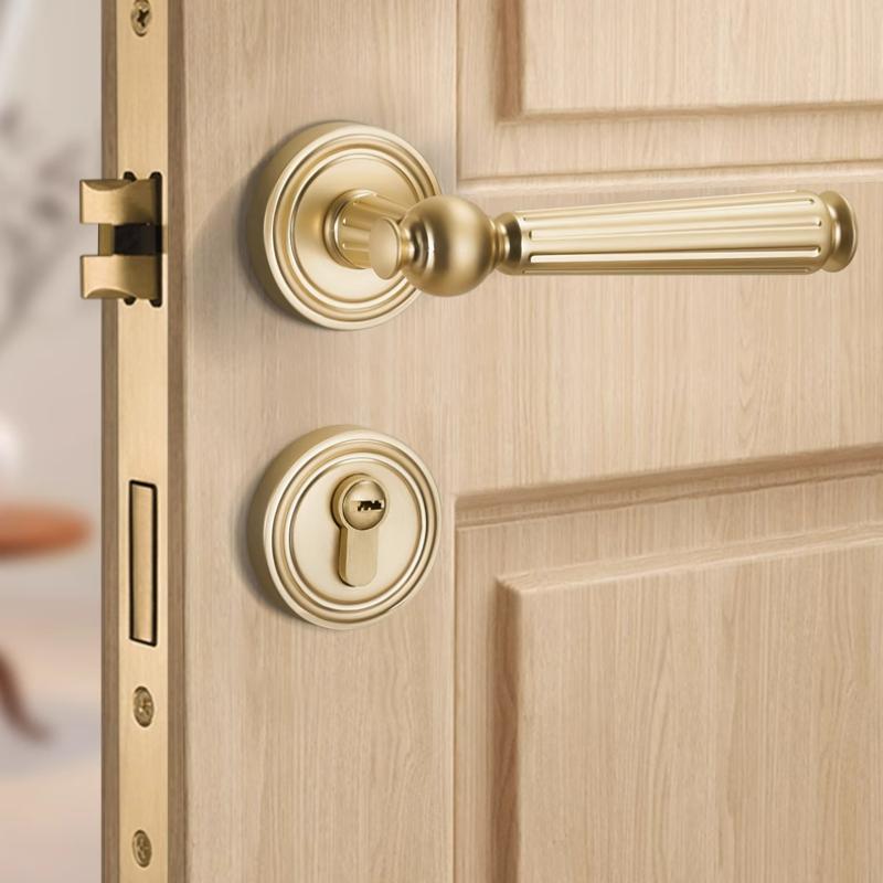 Bedroom Wooden Door Lock, Retro Split American Style Silent Handle Lock
