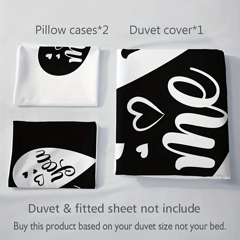 3pcs Duvet Cover Set Black And Red Heart Pattern Bedding Set Soft Duvet Cover For Bedroom Guest Room 1*Duvet Cover+2*Pillowcase