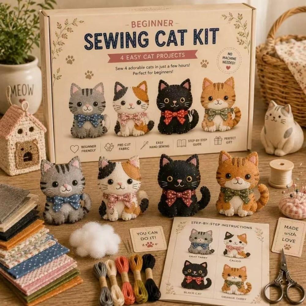 Cartoon Animals DIY Sewing Kit Pre-cut Fabric Fabric Art Craft Set Handmade Sew Set For Beginners