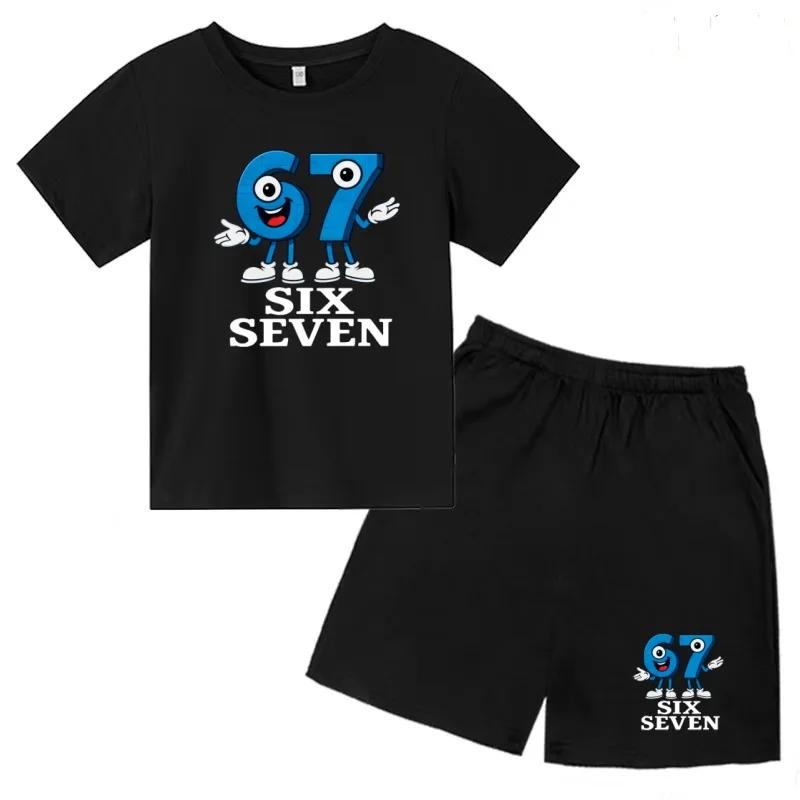 Children Summer Six Seven Cartoon Print Casual Set Clothes T-shirt+Shorts 2P Charming Boy Girl Toddler 3-12 Yrs Short-sleeved