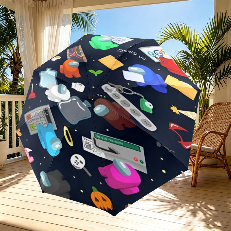 Among Us Print Automatic Open Close Umbrella, Portable Foldable Umbrella, for Outdoor Commute Camping Trip, Ideal Birthday Gift