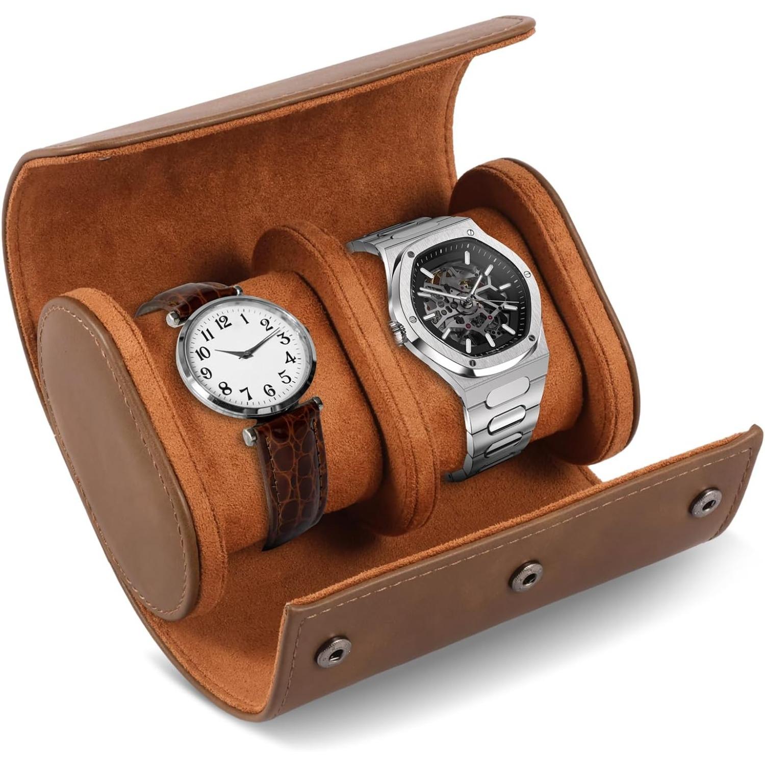 

Mimoyalaso Watch Travel Case 2/3 Slot PU Watch Roll Travel Case for Home Waterproof Portable Carrying Box Organizer for Men and Women