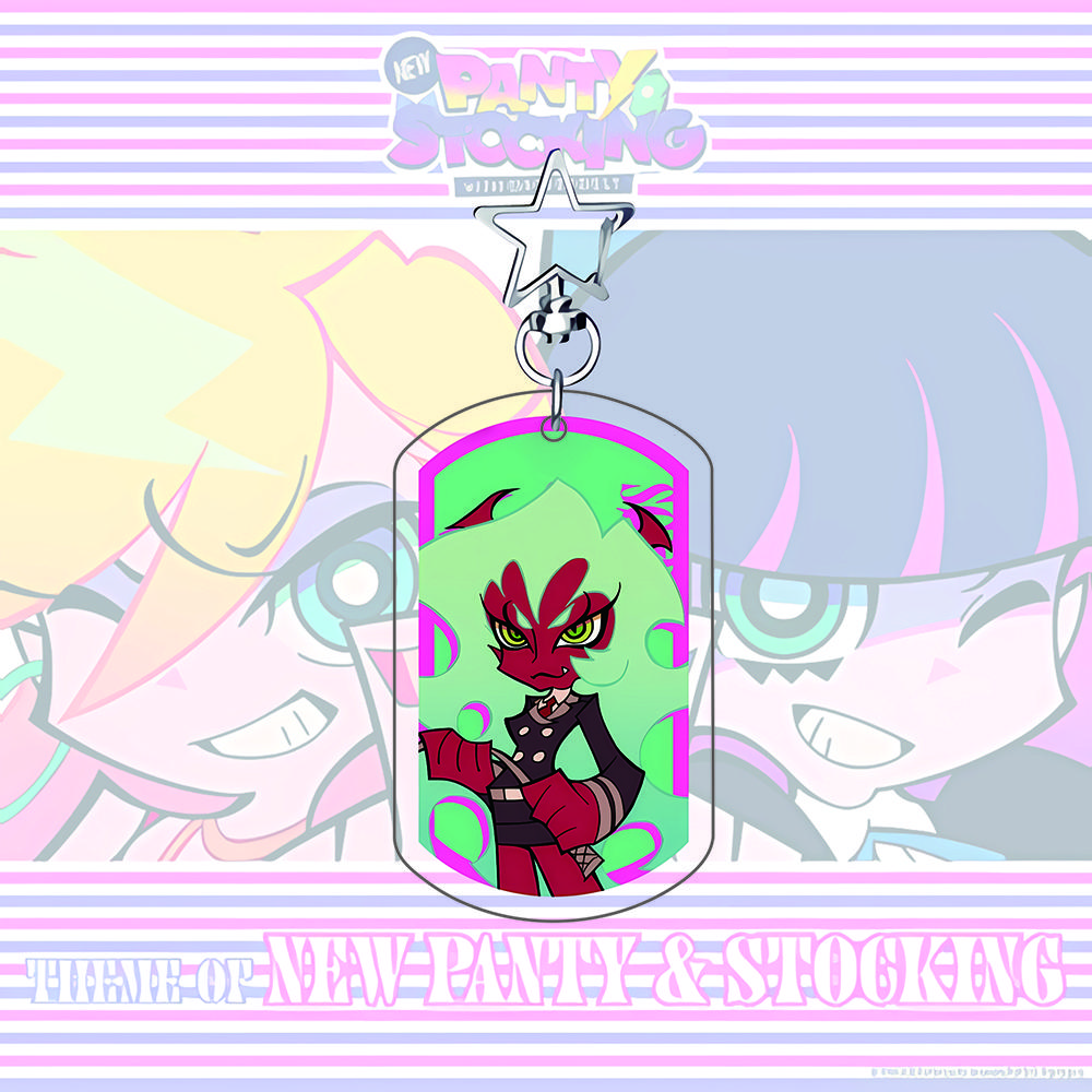 

Panty & Stocking with Garterbelt Acrylic Keychain, Star Clasp Charm, Panty Stocking Scanty Kneesocks Figure,Anime Bag Pendant 6 cm