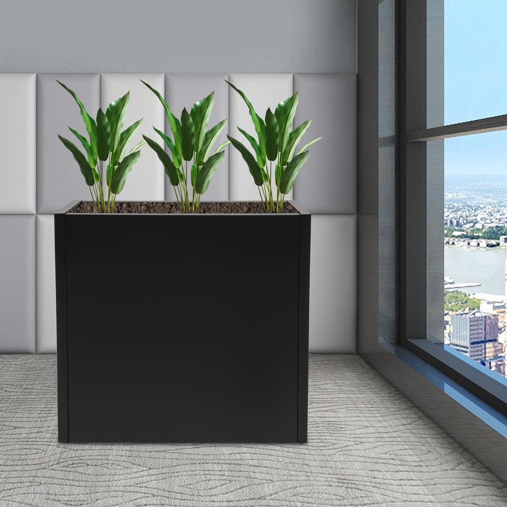 Large Rectangular Metal Planter Box with Removable Divider, Black Tall Indoor Outdoor Flower Pot for Garden Patio Balcony Decor