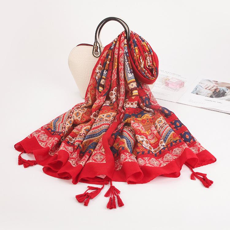 Twill Cotton Printing Cotton And Linen Ethnic Style Scarf Air Conditioner Warm Women'S Variety Sun Protection Shawl Silk Scarf