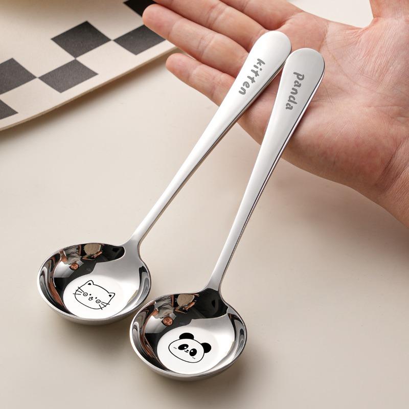 1PC Round Head Big Soup Spoon Cartoon Stainless Steel Food Grade Spoon Kids Household Flat Bottom Deep Spoon Tableware