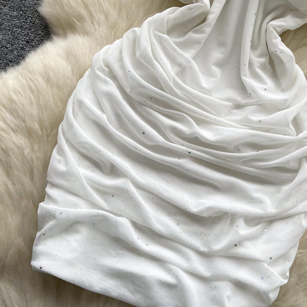 Summer Women One Shoulder Strapless Sexy Bling Bling Slim Sheath Bodycon Mini Short Club Party Dresses