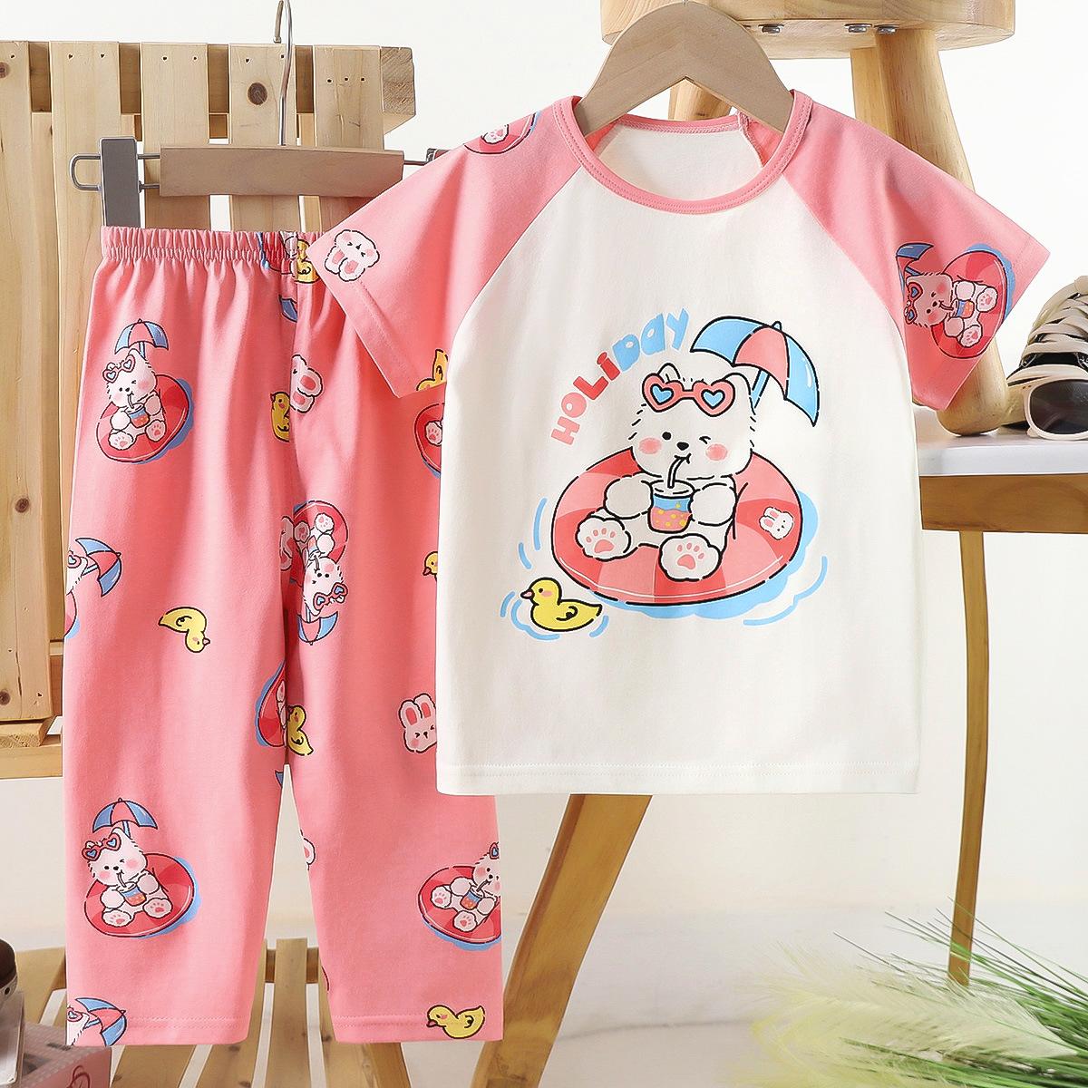 

Cotton Kids Short Sleeve Sets Summer Toddler Boy Homewear Girl Pajamas T-Shirt 80cm