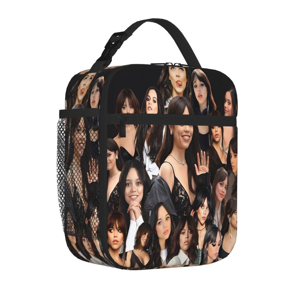 Bestselling HIGH QUALITY Jenna Ortega Photo Collage Animal Face Foldable Lunch Bag Home To Go Lunch Handbag One Size