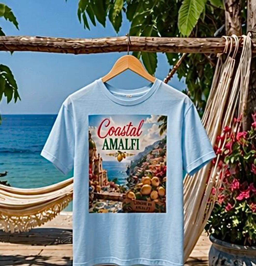 Coastal Amalfi Lemon Print T-Shirt and kids tshirt | Amalfi Coast Italy Travel Poster Tropical wear unisex Italy stile t-Shirt and kids tshirt