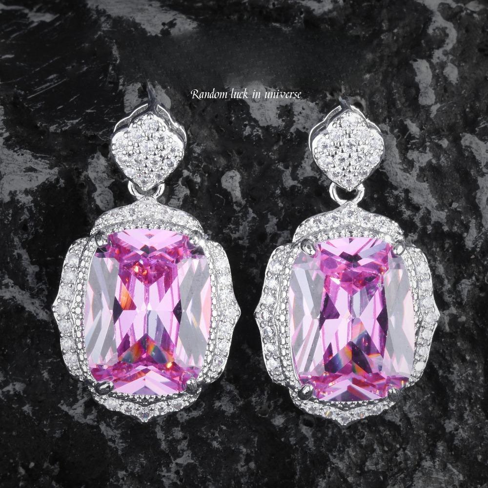 Elegant Vintage Pink Diamond Pendant Necklace Pink Crystal Ring Gemstone Earrings Jewelry Set