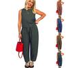 Women 2 Piece Outfit Gingham Plaid Print Crew Neck Sleeveless Top and Wide Leg Pants Set Casual Summer Tracksuit