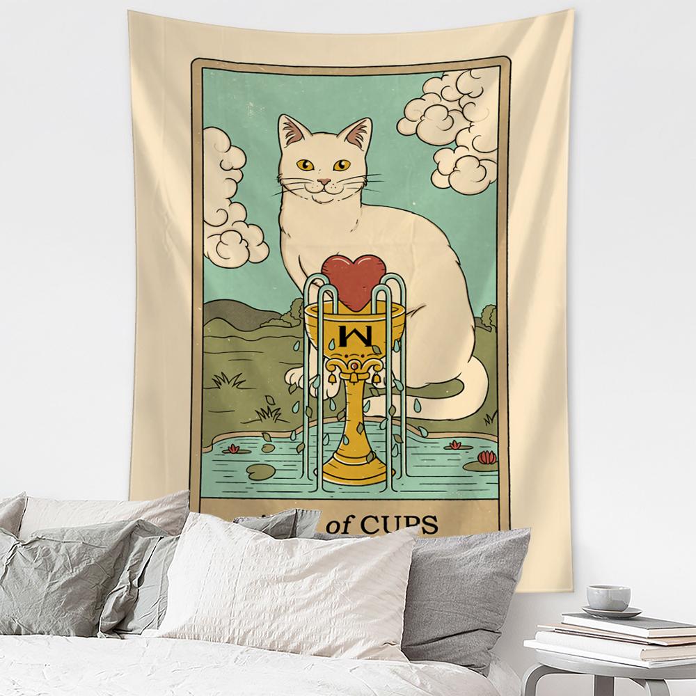 Cat Coven Tapestry Printed Witchcraft Hippie Tapiz Wall Hanging Bohemia Mandala Art Aesthetic Room Decor