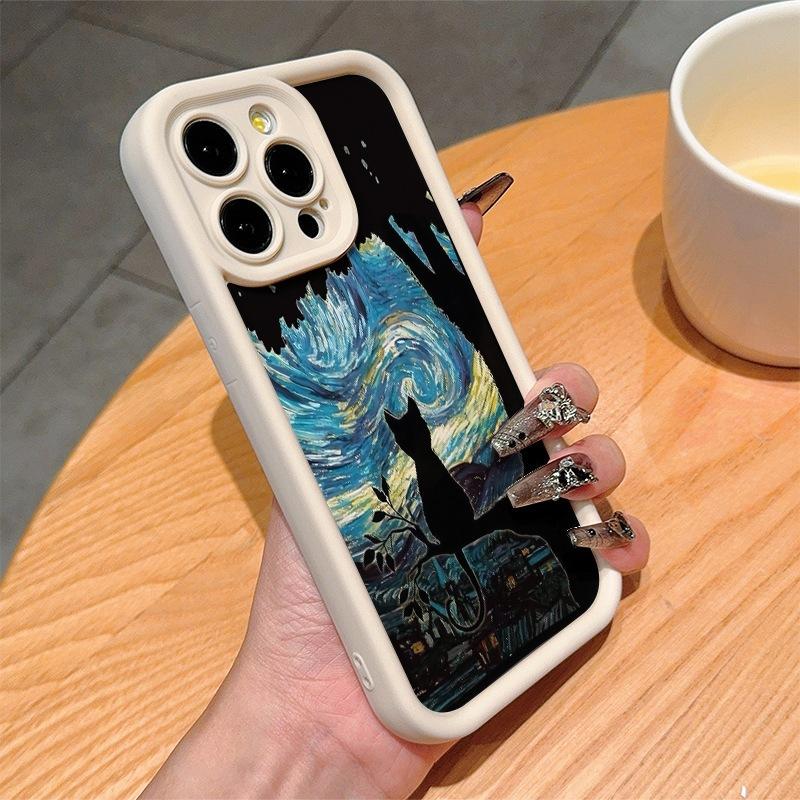 Van Gogh Black Cat iPhone15Pro Mobile Phone Case 14/13 Silicone 12 Apple 11/16 All-Inclusive Case XsMax