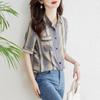 Women's Retro Striped Short-Sleeve Lapel Shirt
