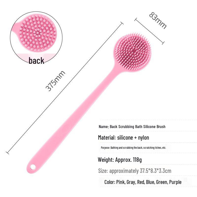 Dual-Sided Silicone Back Scrubber: Long-Handled, Thickened Bathroom Brush with Customizable Colors