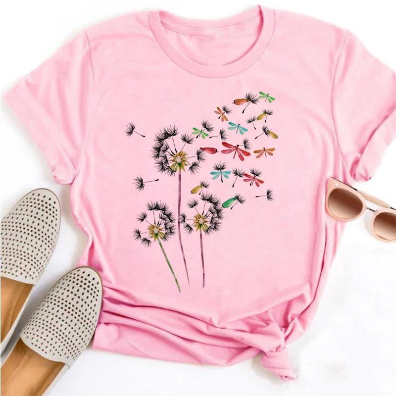 New Dandelion Printed Women T Shirt Cartoon Graphic Printed Black Ladies T-shirt Casual Woman Shirt Funny Tees Shirts
