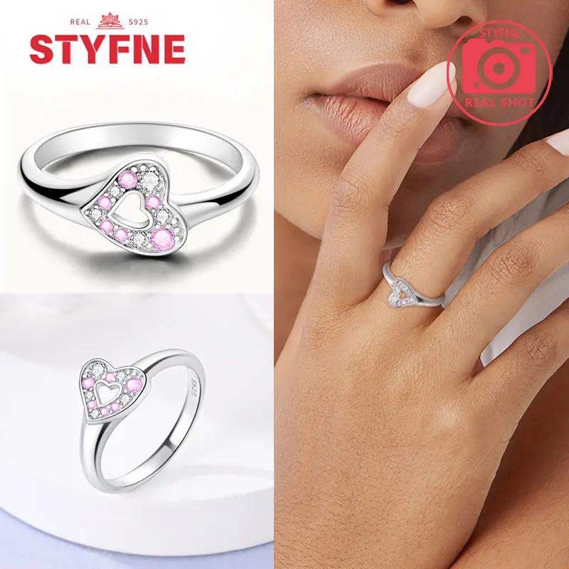 Unendliche Liebe Schmuck Schwarz & Rosa Herz Glänzende Zirkon Ringe Mode Neu 925 Silber Damenringe für Valentinstagsgeschenk