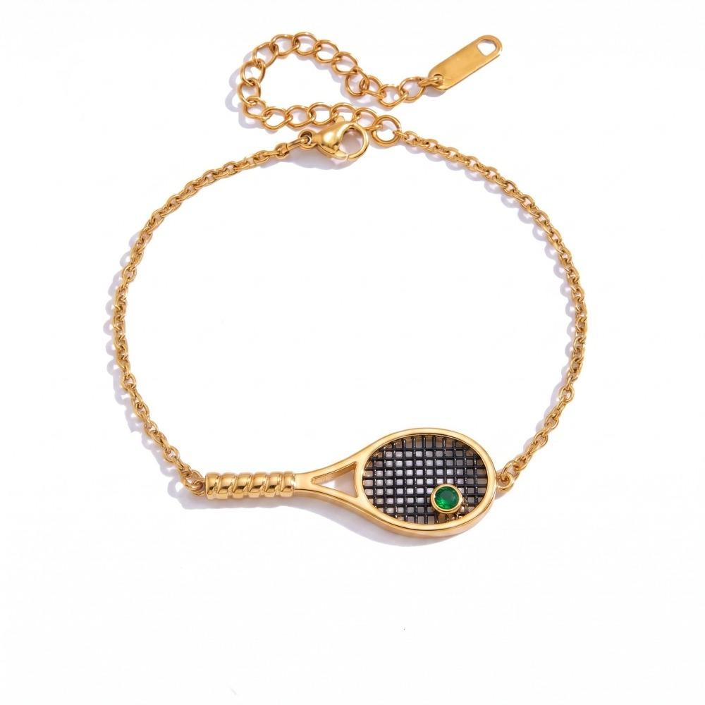 Metal Chain Tennis Racket Bracelet 18K Gold Plated Sport Style Tennis Racket Open Bangle Star Pearls Rhinestones Bracelet Girl